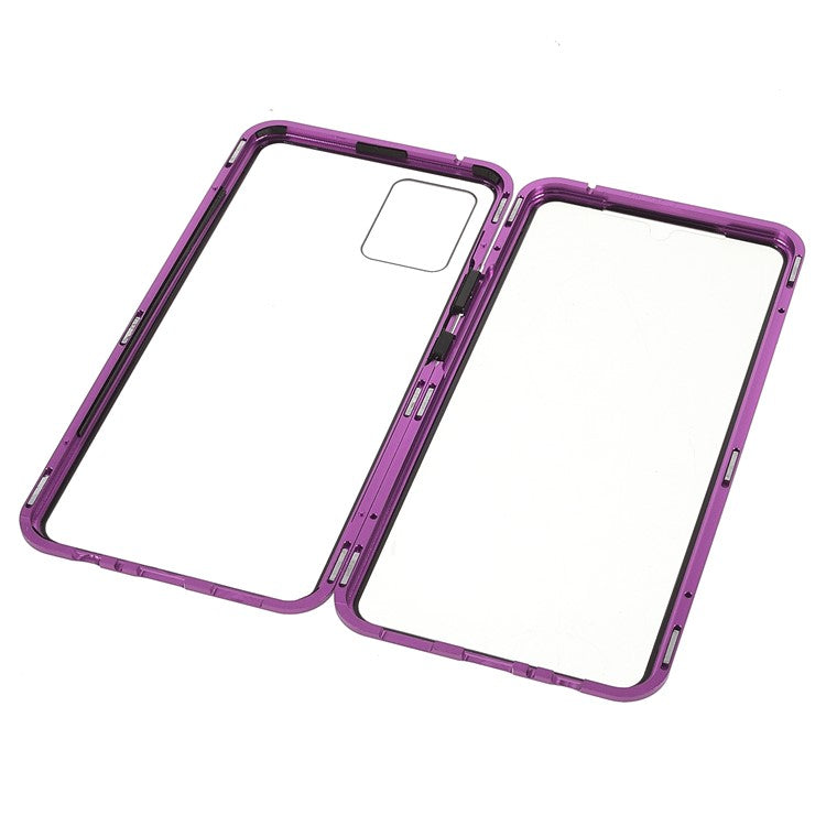 Ultra Clear Double-sided Tempered Glass + Metal Frame Magnetic Phone Case Cover for vivo V20 - Purple