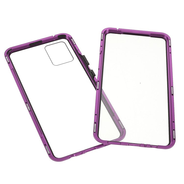 Ultra Clear Double-sided Tempered Glass + Metal Frame Magnetic Phone Case Cover for vivo V20 - Purple