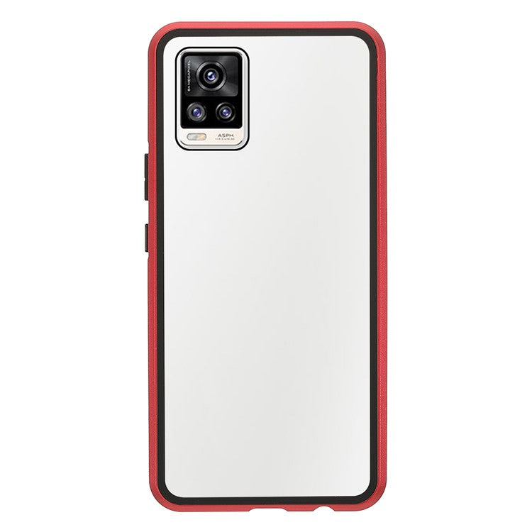 Ultra Clear Double-sided Tempered Glass + Metal Frame Magnetic Phone Case Cover for vivo V20 - Red