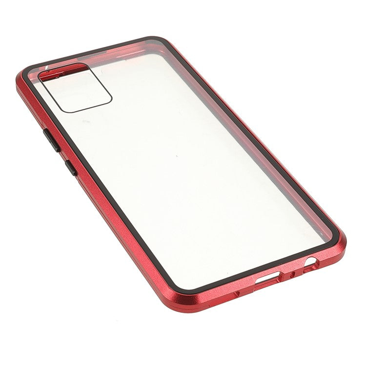 Ultra Clear Double-sided Tempered Glass + Metal Frame Magnetic Phone Case Cover for vivo V20 - Red