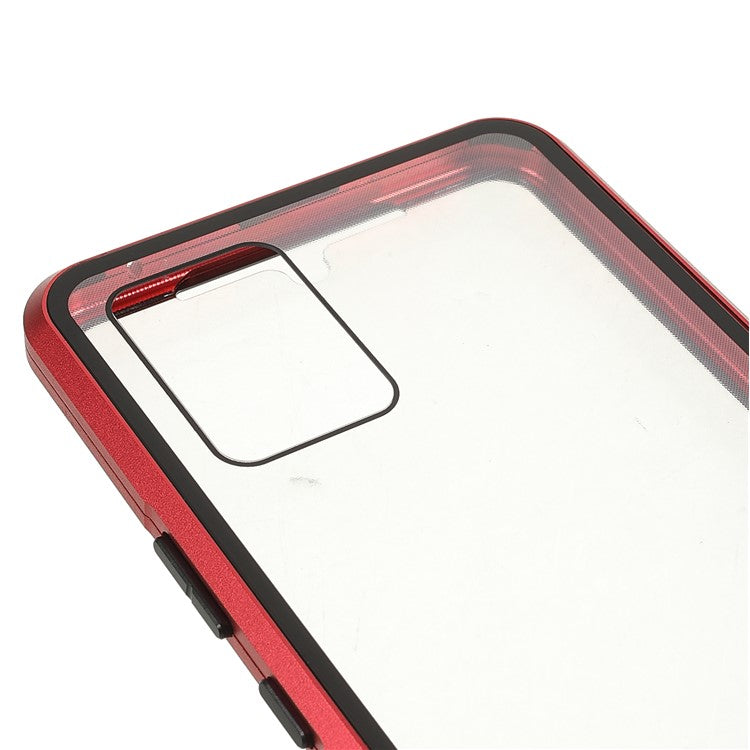 Ultra Clear Double-sided Tempered Glass + Metal Frame Magnetic Phone Case Cover for vivo V20 - Red