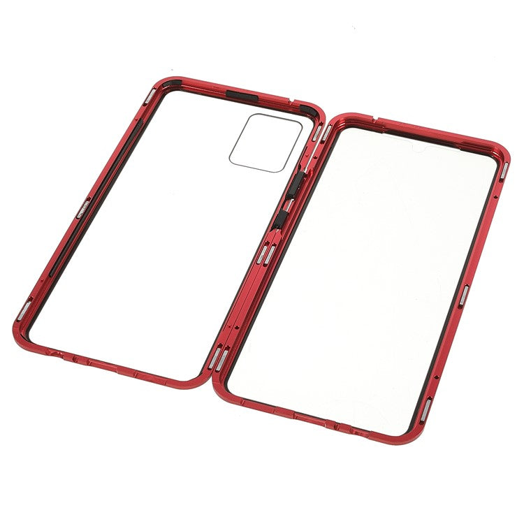 Ultra Clear Double-sided Tempered Glass + Metal Frame Magnetic Phone Case Cover for vivo V20 - Red