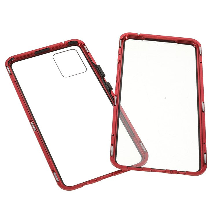 Ultra Clear Double-sided Tempered Glass + Metal Frame Magnetic Phone Case Cover for vivo V20 - Red