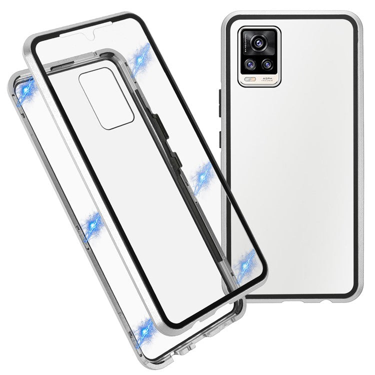 Ultra Clear Double-sided Tempered Glass + Metal Frame Magnetic Phone Case Cover for vivo V20 - Silver