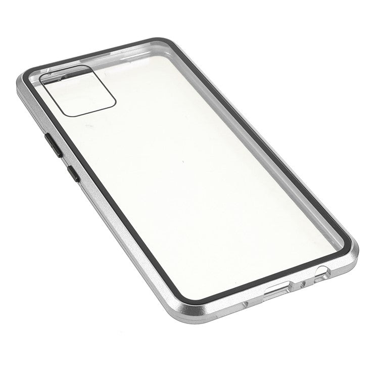 Ultra Clear Double-sided Tempered Glass + Metal Frame Magnetic Phone Case Cover for vivo V20 - Silver