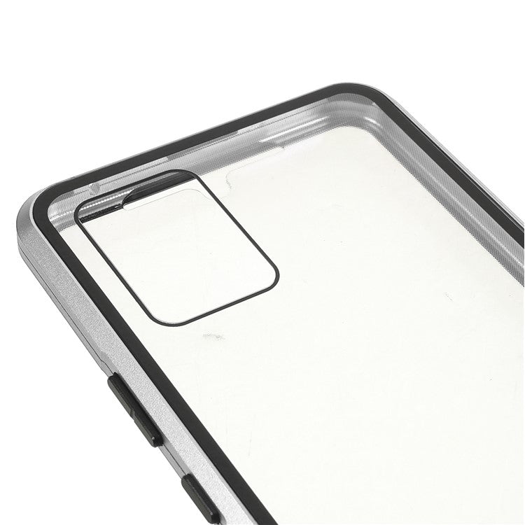 Ultra Clear Double-sided Tempered Glass + Metal Frame Magnetic Phone Case Cover for vivo V20 - Silver