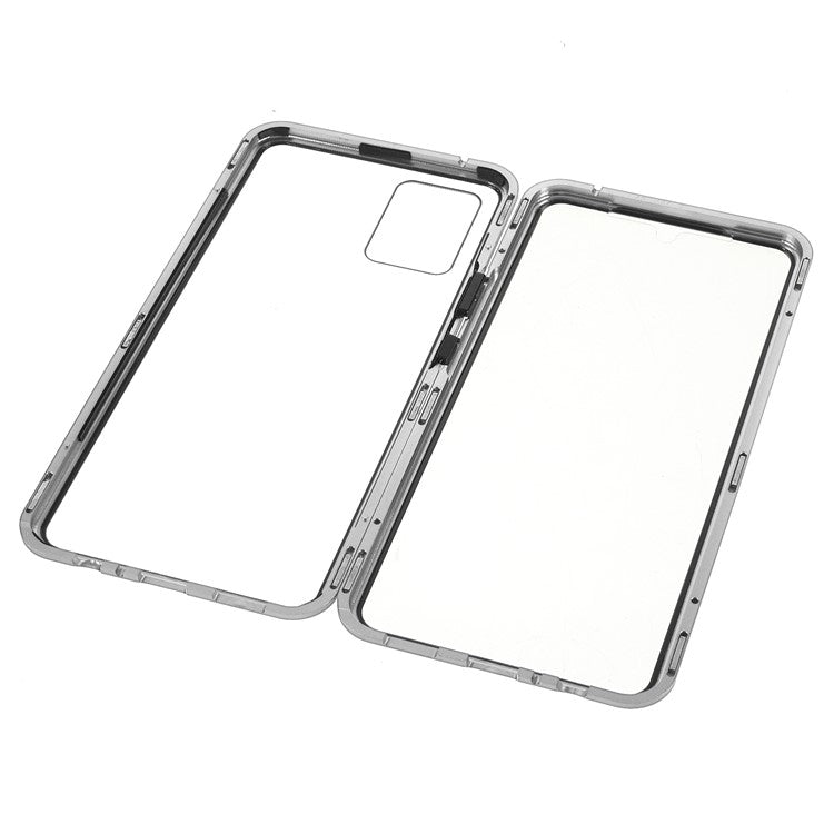 Ultra Clear Double-sided Tempered Glass + Metal Frame Magnetic Phone Case Cover for vivo V20 - Silver