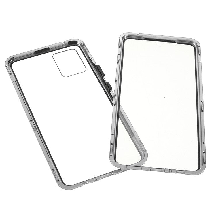 Ultra Clear Double-sided Tempered Glass + Metal Frame Magnetic Phone Case Cover for vivo V20 - Silver