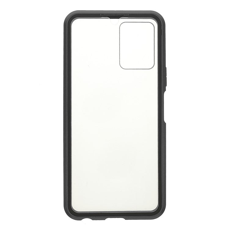 Double-sided Tempered Glass + Metal Frame Hybrid Phone Case Full Protection Cover with Magnetic Closure for vivo Y21 - Black