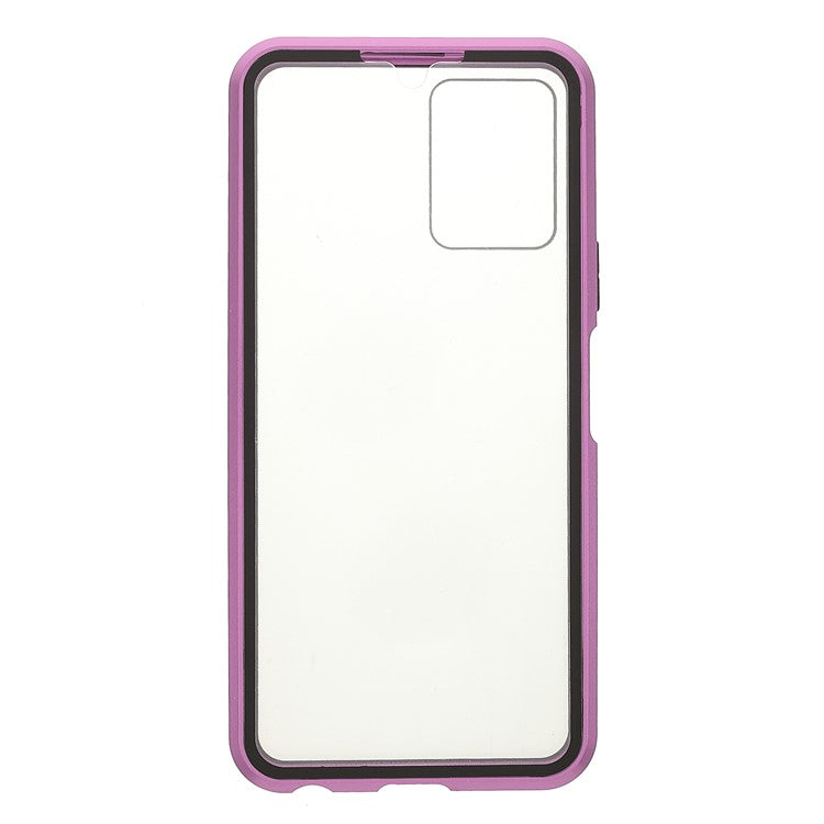 Double-sided Tempered Glass + Metal Frame Hybrid Phone Case Full Protection Cover with Magnetic Closure for vivo Y21 - Purple