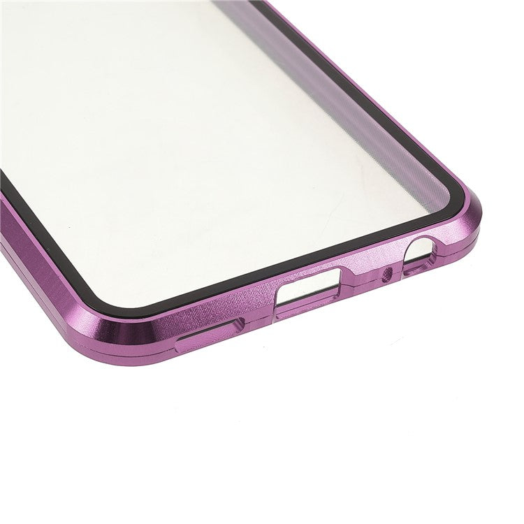 Double-sided Tempered Glass + Metal Frame Hybrid Phone Case Full Protection Cover with Magnetic Closure for vivo Y21 - Purple