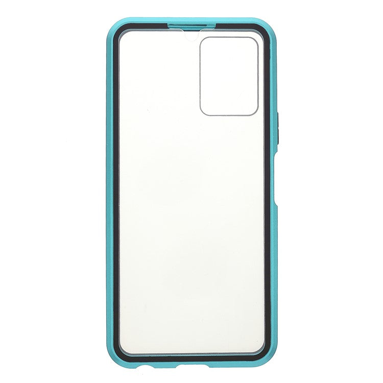 Double-sided Tempered Glass + Metal Frame Hybrid Phone Case Full Protection Cover with Magnetic Closure for vivo Y21 - Green