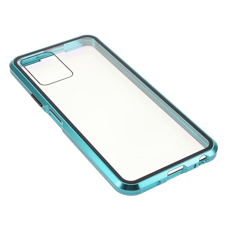 Double-sided Tempered Glass + Metal Frame Hybrid Phone Case Full Protection Cover with Magnetic Closure for vivo Y21 - Green