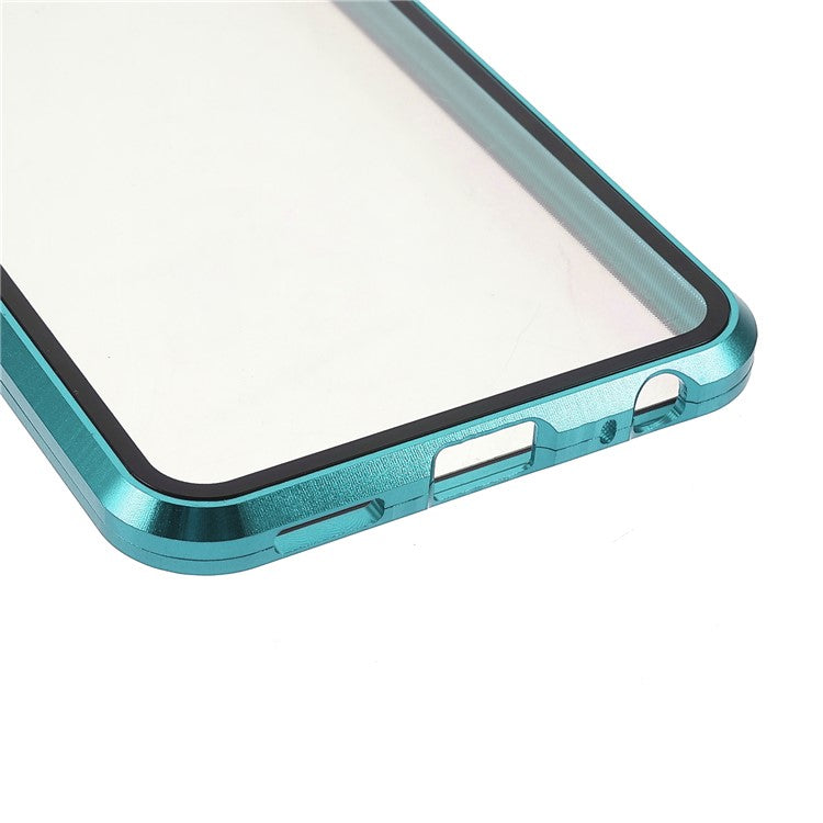 Double-sided Tempered Glass + Metal Frame Hybrid Phone Case Full Protection Cover with Magnetic Closure for vivo Y21 - Green