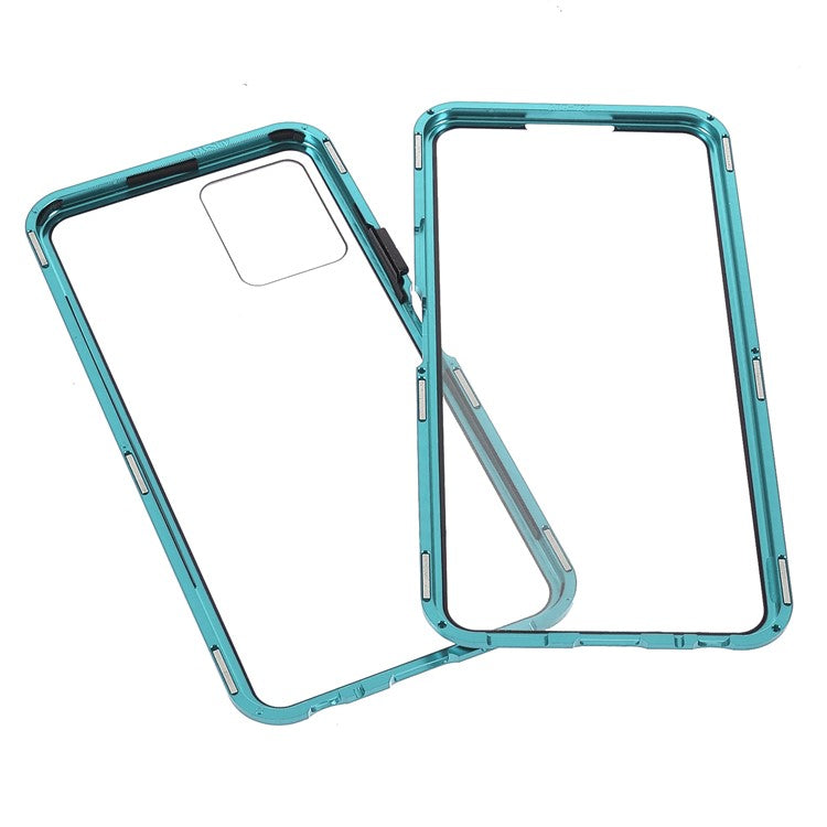 Double-sided Tempered Glass + Metal Frame Hybrid Phone Case Full Protection Cover with Magnetic Closure for vivo Y21 - Green