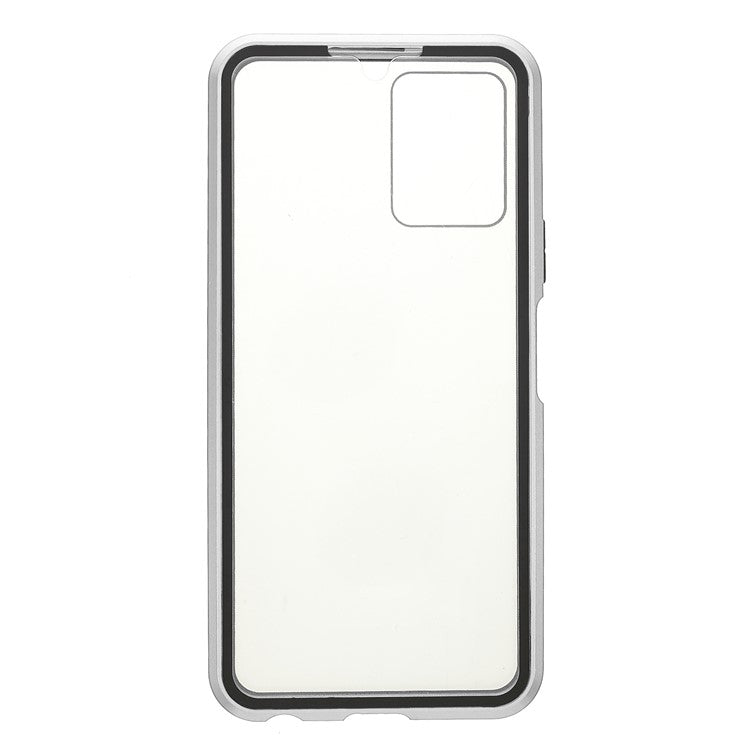 Double-sided Tempered Glass + Metal Frame Hybrid Phone Case Full Protection Cover with Magnetic Closure for vivo Y21 - Silver