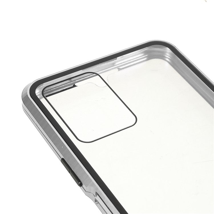 Double-sided Tempered Glass + Metal Frame Hybrid Phone Case Full Protection Cover with Magnetic Closure for vivo Y21 - Silver