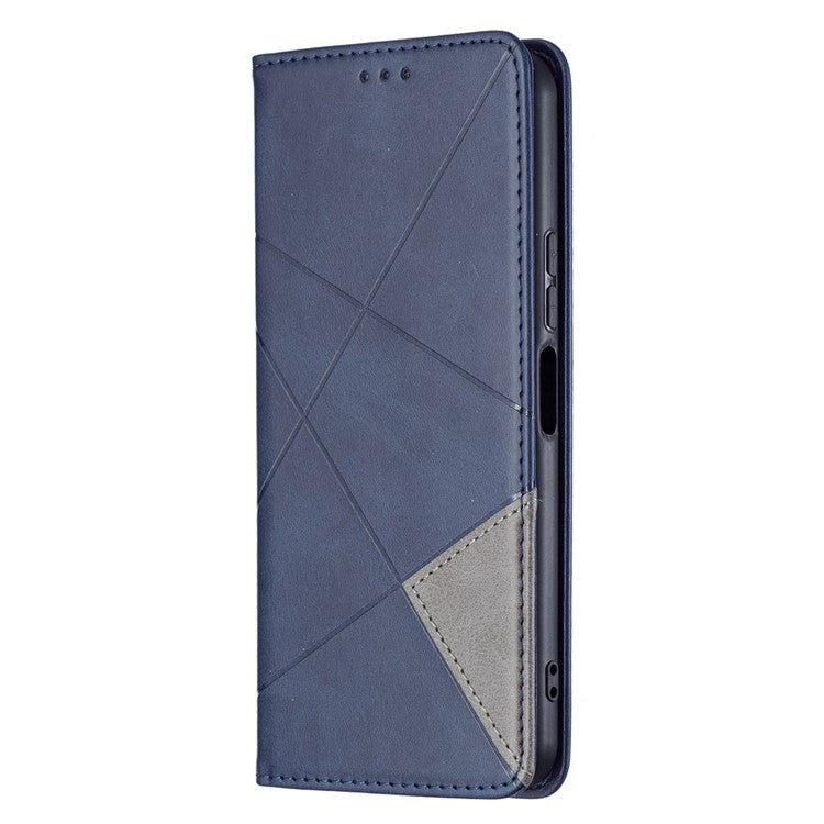 For vivo Y21 Scratch-resistant Rhombus-Like Protective Phone Cover Imprinting Card Slots Design Leather Stand Phone Case - Blue