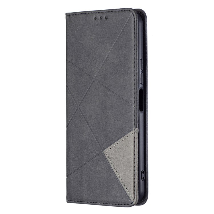 For vivo Y21 Scratch-resistant Rhombus-Like Protective Phone Cover Imprinting Card Slots Design Leather Stand Phone Case - Black