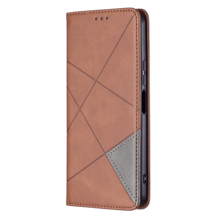 For vivo Y21 Scratch-resistant Rhombus-Like Protective Phone Cover Imprinting Card Slots Design Leather Stand Phone Case - Brown