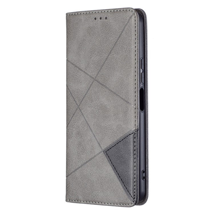 For vivo Y21 Scratch-resistant Rhombus-Like Protective Phone Cover Imprinting Card Slots Design Leather Stand Phone Case - Grey