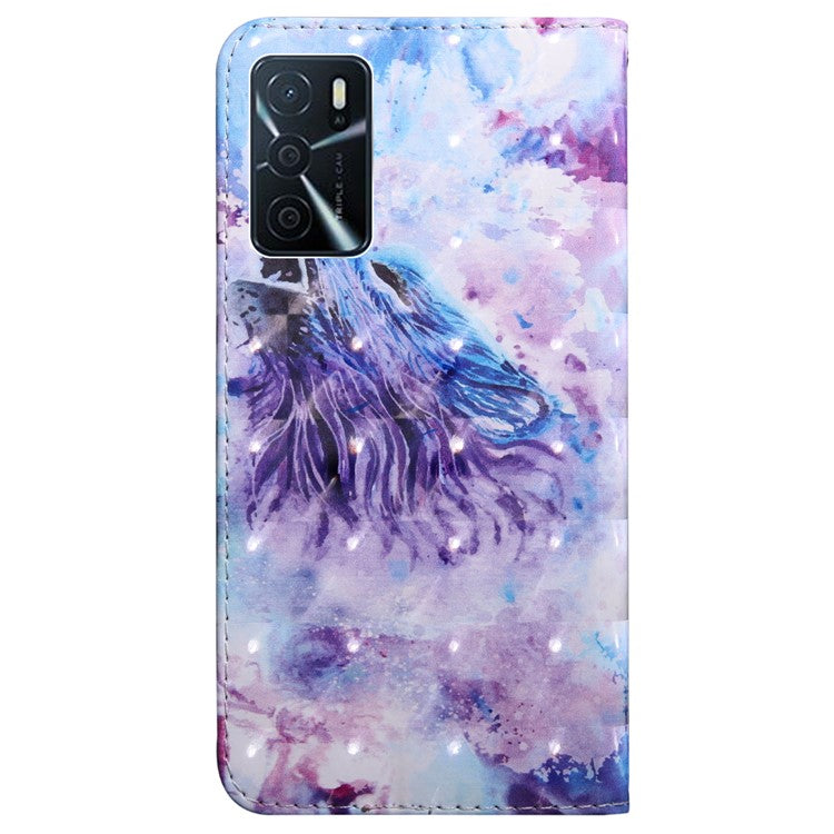 3D Pattern Printing PU Leather Soft TPU Inner Wallet Stand Flip Case with Strap for Oppo A16 / A16s / A54s / A54 4G / A55 5G - Howling Wolf