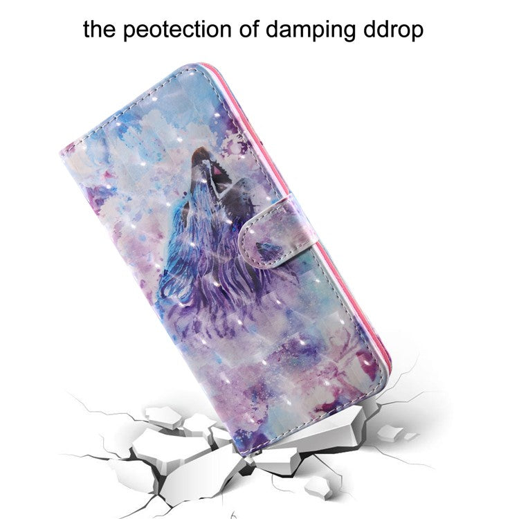 3D Pattern Printing PU Leather Soft TPU Inner Wallet Stand Flip Case with Strap for Oppo A16 / A16s / A54s / A54 4G / A55 5G - Howling Wolf