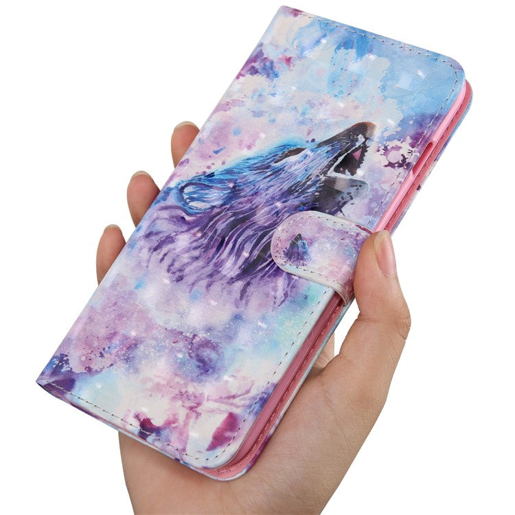 3D Pattern Printing PU Leather Soft TPU Inner Wallet Stand Flip Case with Strap for Oppo A16 / A16s / A54s / A54 4G / A55 5G - Howling Wolf