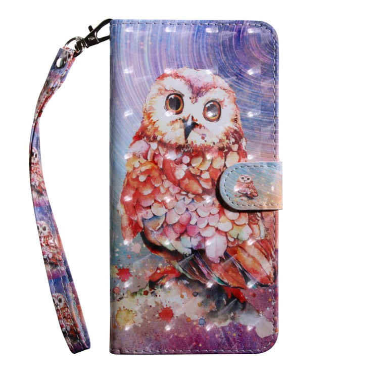 3D Pattern Printing PU Leather Soft TPU Inner Wallet Stand Flip Case with Strap for 	Oppo A16 / A16s / A54s / A54 4G / A55 5G - Owl