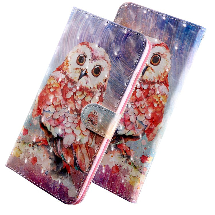 3D Pattern Printing PU Leather Soft TPU Inner Wallet Stand Flip Case with Strap for 	Oppo A16 / A16s / A54s / A54 4G / A55 5G - Owl