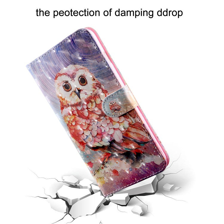 3D Pattern Printing PU Leather Soft TPU Inner Wallet Stand Flip Case with Strap for 	Oppo A16 / A16s / A54s / A54 4G / A55 5G - Owl