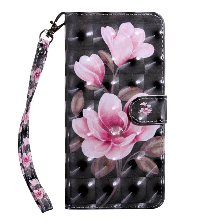 3D Pattern Printing PU Leather Soft TPU Inner Wallet Stand Flip Case with Strap for Oppo A16 / A16s / A54s / A54 4G / A55 5G - Pink Flowers