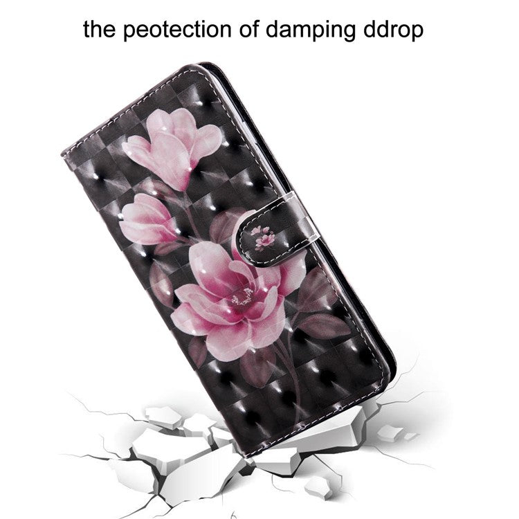 3D Pattern Printing PU Leather Soft TPU Inner Wallet Stand Flip Case with Strap for Oppo A16 / A16s / A54s / A54 4G / A55 5G - Pink Flowers