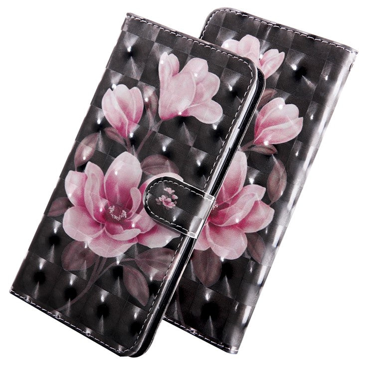 3D Pattern Printing PU Leather Soft TPU Inner Wallet Stand Flip Case with Strap for Oppo A16 / A16s / A54s / A54 4G / A55 5G - Pink Flowers