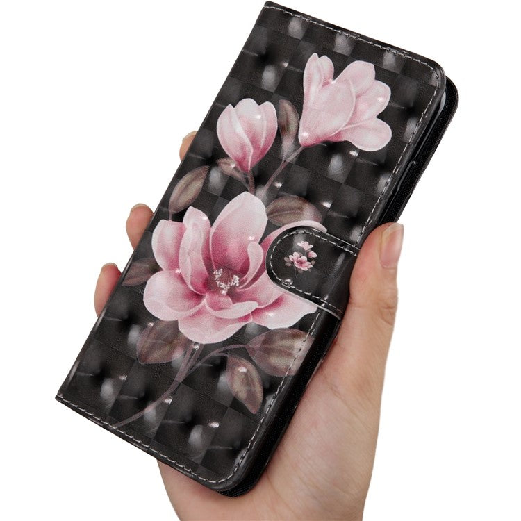 3D Pattern Printing PU Leather Soft TPU Inner Wallet Stand Flip Case with Strap for Oppo A16 / A16s / A54s / A54 4G / A55 5G - Pink Flowers