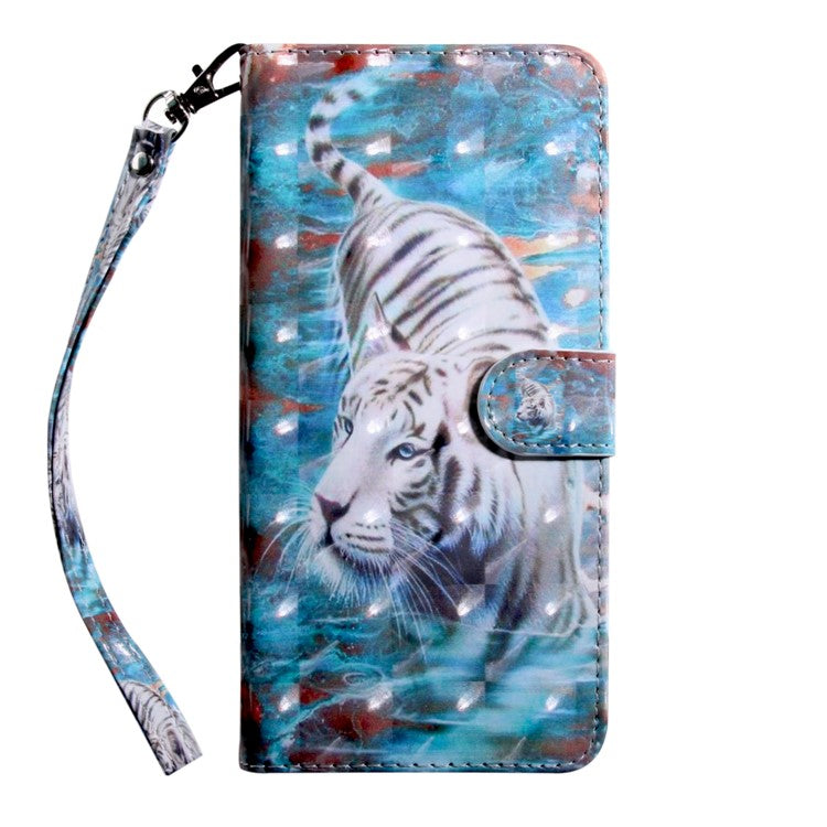 3D Pattern Printing PU Leather Soft TPU Inner Wallet Stand Flip Case with Strap for Oppo A16 / A16s / A54s / A54 4G / A55 5G - Tiger