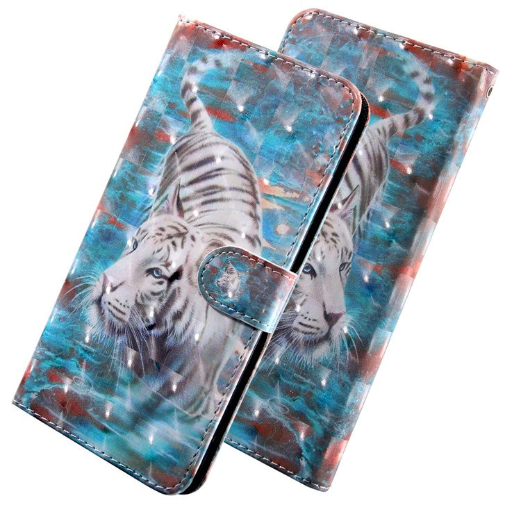 3D Pattern Printing PU Leather Soft TPU Inner Wallet Stand Flip Case with Strap for Oppo A16 / A16s / A54s / A54 4G / A55 5G - Tiger