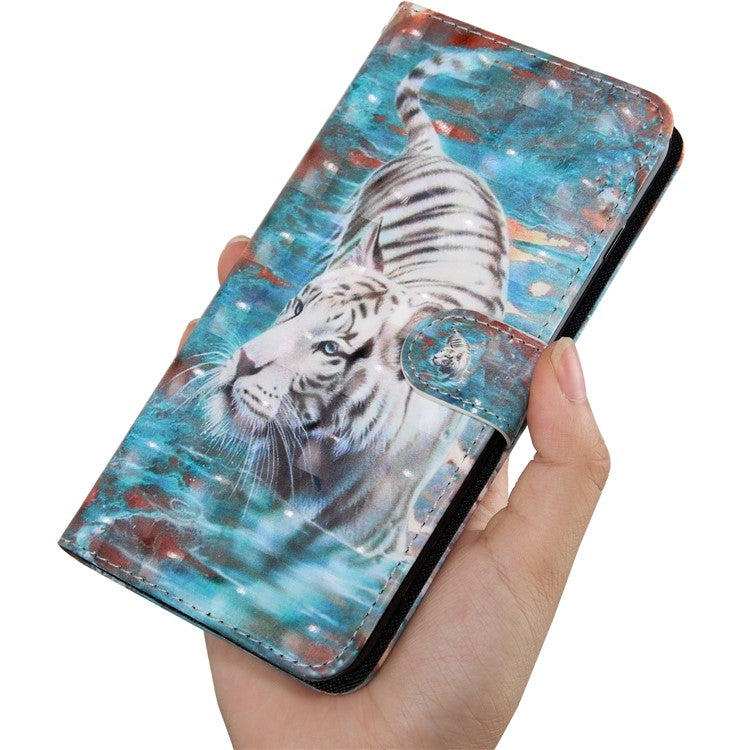 3D Pattern Printing PU Leather Soft TPU Inner Wallet Stand Flip Case with Strap for Oppo A16 / A16s / A54s / A54 4G / A55 5G - Tiger