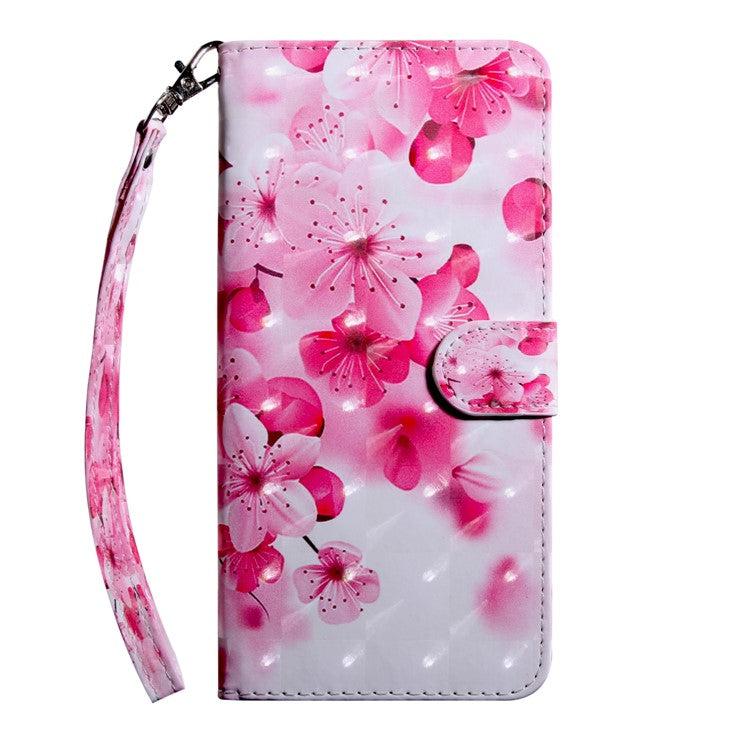 3D Pattern Printing PU Leather Soft TPU Inner Wallet Stand Flip Case with Strap for Oppo A16 / A16s / A54s / A54 4G / A55 5G - Peach Blossom