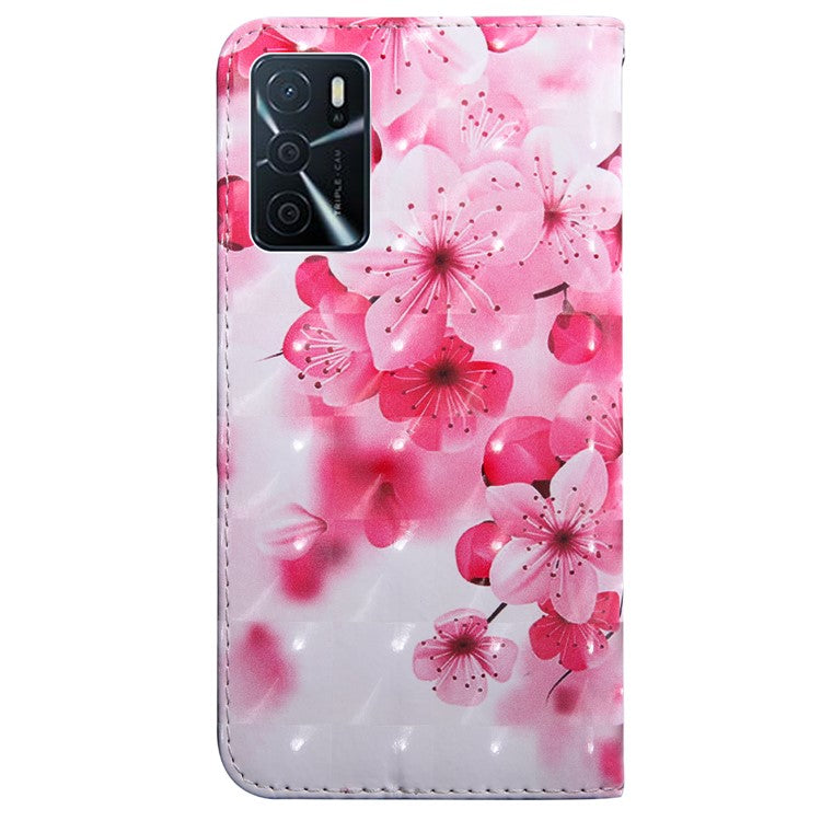 3D Pattern Printing PU Leather Soft TPU Inner Wallet Stand Flip Case with Strap for Oppo A16 / A16s / A54s / A54 4G / A55 5G - Peach Blossom