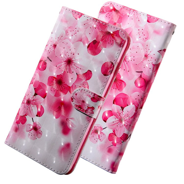 3D Pattern Printing PU Leather Soft TPU Inner Wallet Stand Flip Case with Strap for Oppo A16 / A16s / A54s / A54 4G / A55 5G - Peach Blossom