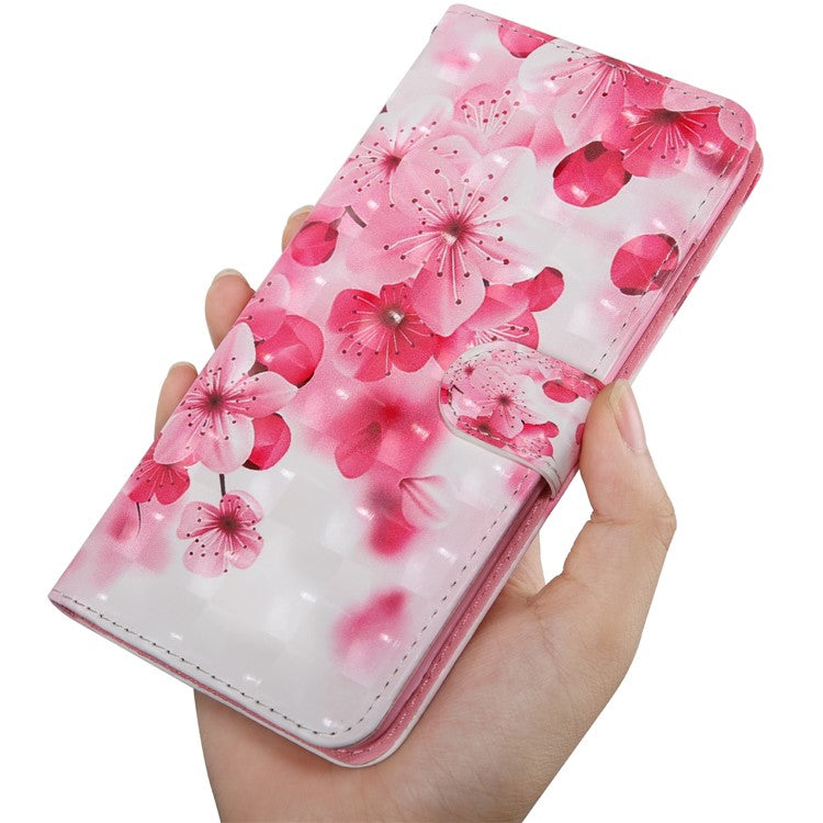 3D Pattern Printing PU Leather Soft TPU Inner Wallet Stand Flip Case with Strap for Oppo A16 / A16s / A54s / A54 4G / A55 5G - Peach Blossom