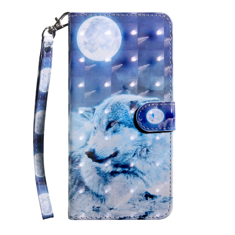 3D Pattern Printing PU Leather Soft TPU Inner Wallet Stand Flip Case with Strap for Oppo A16 / A16s / A54s / A54 4G / A55 5G - Snow Wolf