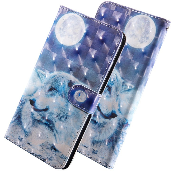 3D Pattern Printing PU Leather Soft TPU Inner Wallet Stand Flip Case with Strap for Oppo A16 / A16s / A54s / A54 4G / A55 5G - Snow Wolf