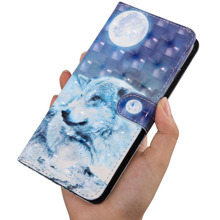 3D Pattern Printing PU Leather Soft TPU Inner Wallet Stand Flip Case with Strap for Oppo A16 / A16s / A54s / A54 4G / A55 5G - Snow Wolf