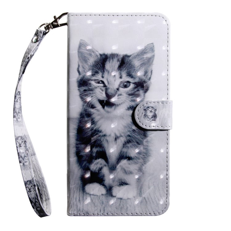 3D Pattern Printing PU Leather Soft TPU Inner Wallet Stand Flip Case with Strap for Oppo A16 / A16s / A54s / A54 4G / A55 5G - Cat