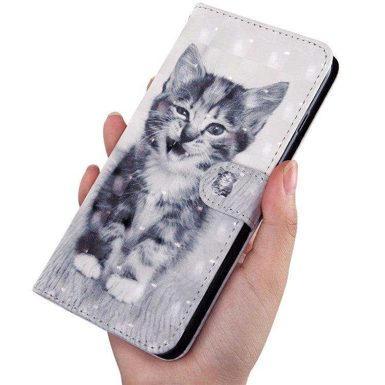 3D Pattern Printing PU Leather Soft TPU Inner Wallet Stand Flip Case with Strap for Oppo A16 / A16s / A54s / A54 4G / A55 5G - Cat