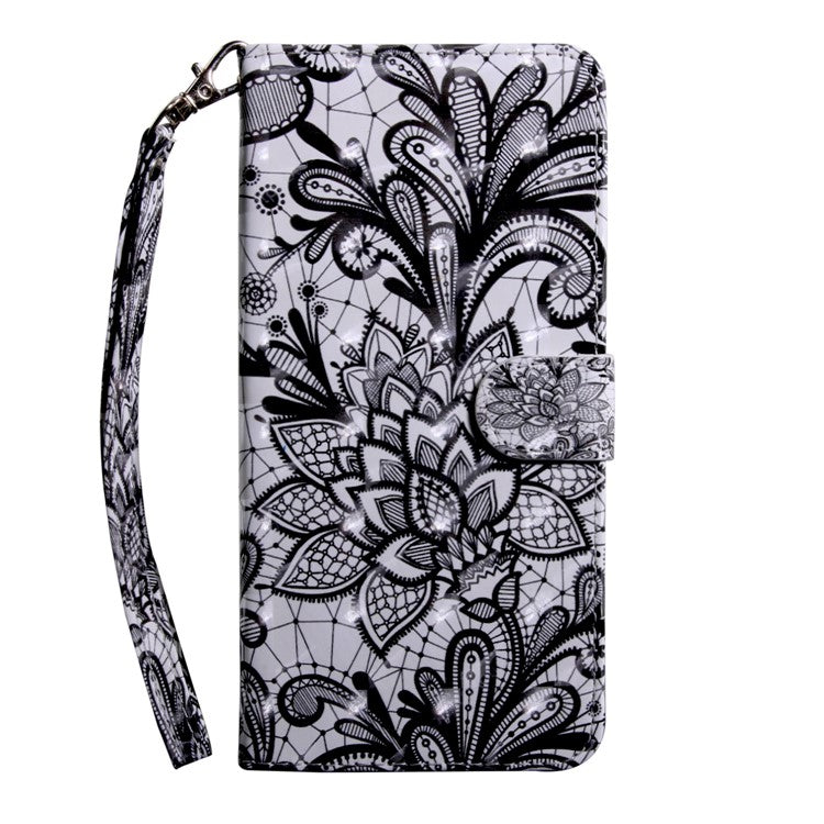 3D Pattern Printing PU Leather Soft TPU Inner Wallet Stand Flip Case with Strap for Oppo A16 / A16s / A54s / A54 4G / A55 5G - Lace Flower