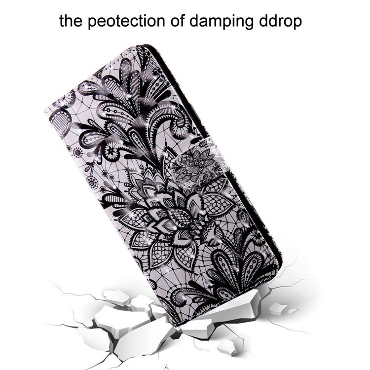 3D Pattern Printing PU Leather Soft TPU Inner Wallet Stand Flip Case with Strap for Oppo A16 / A16s / A54s / A54 4G / A55 5G - Lace Flower