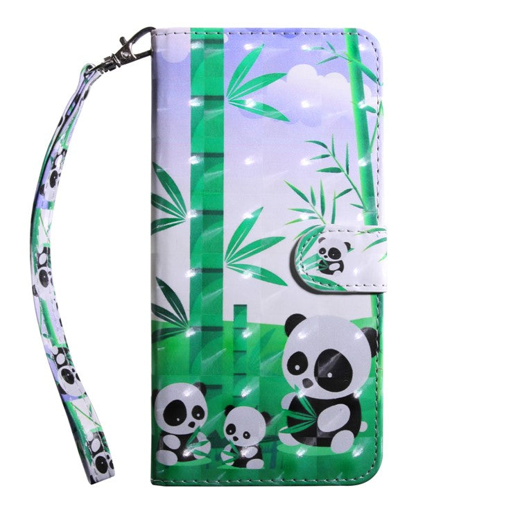 3D Pattern Printing PU Leather Soft TPU Inner Wallet Stand Flip Case with Strap for Oppo A16 / A16s / A54s / A54 4G / A55 5G - Panda Family